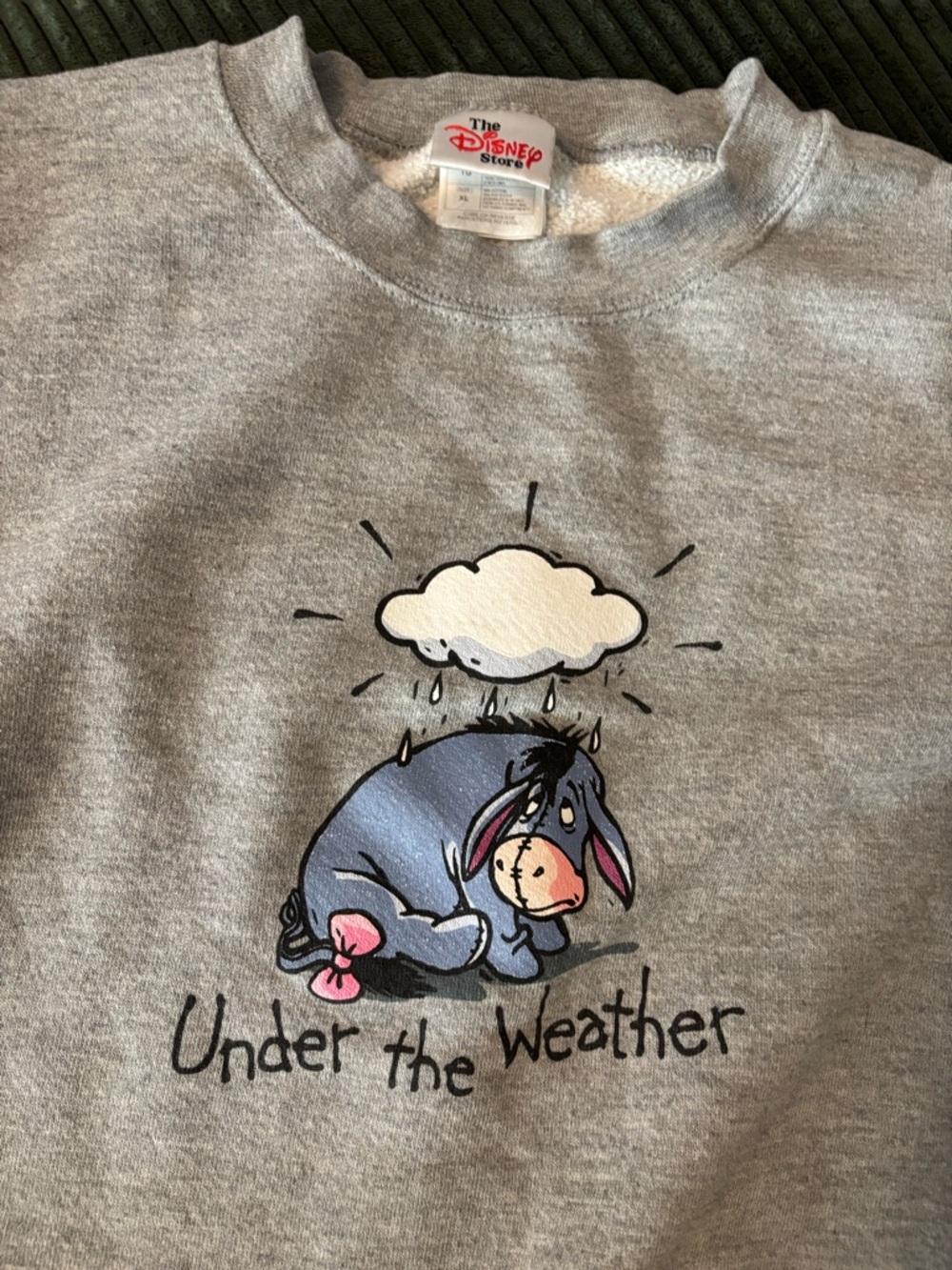Vintage The Disney Store Gray Eeyore 'Under the Weather' Sweatshirt